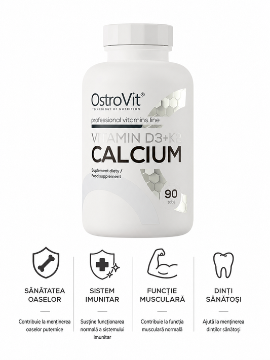 OstroVit Vitamina D3 + K2 + Calciu – Supliment pentru Oase, Dinți și Sistem Imunitar 90 TABS
