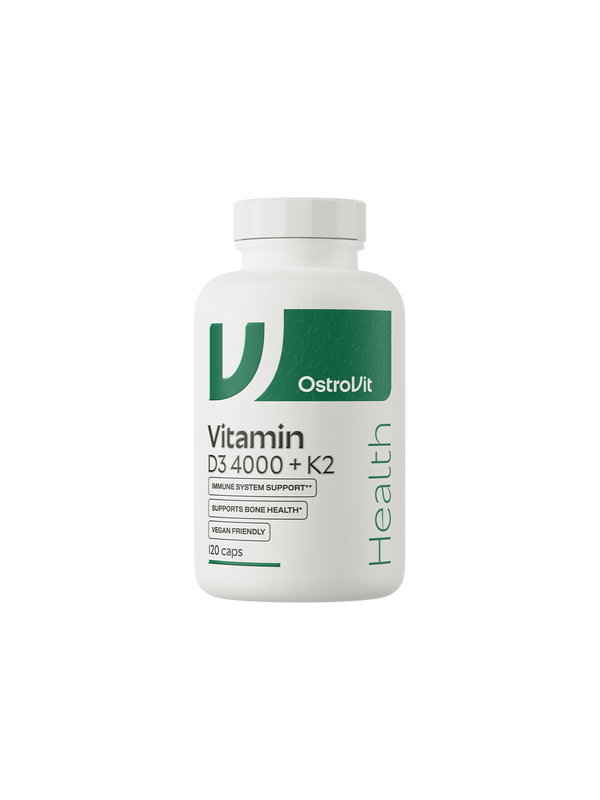 OstroVit Vitamina D3 4000 UI + K2 MK-7 VEGE 120 Capsule – Vitamina D și K pentru Oase și Sistem Imunitar